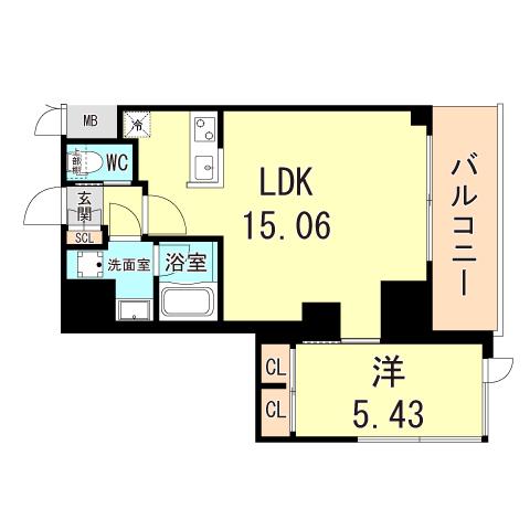 プレジオ武庫川ASIAN(1LDK/4階)の間取り写真