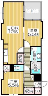 セレネ藤井寺(2LDK/1階)の間取り写真