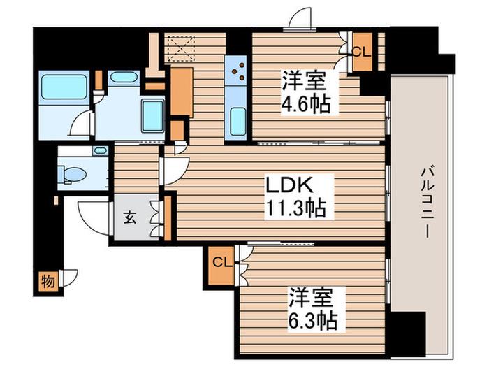 ザ・パークハウス名古屋伏見(2LDK/9階)の間取り写真