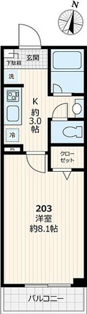 セゾンドミール(1K/2階)の間取り写真