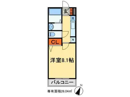 グランクラッセ津田沼A(1K/2階)の間取り写真