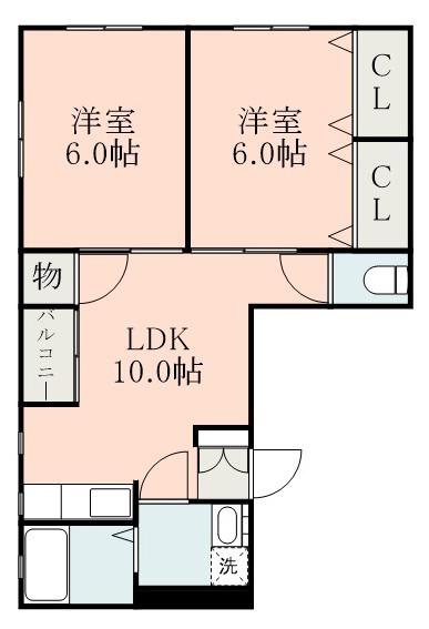 スプリングハイツ中洲(2LDK/4階)の間取り写真
