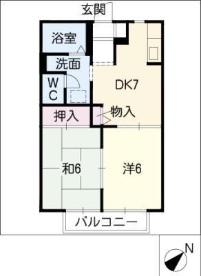 ディアスクレール B棟(2DK/1階)の間取り写真