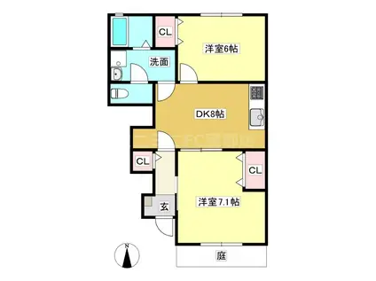 ソッリーゾビレッタ A館(2DK/1階)の間取り写真