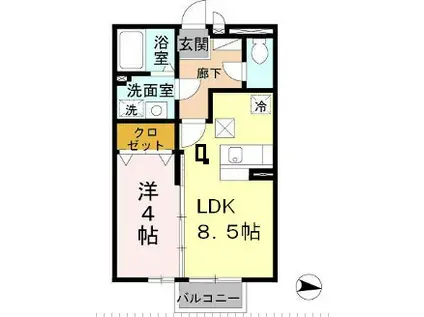 アネックスコートA棟(1LDK/1階)の間取り写真