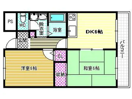 オーク国分(2DK/3階)の間取り写真