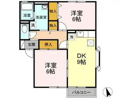 ロゼ・ハイム B(2DK/1階)の間取り写真