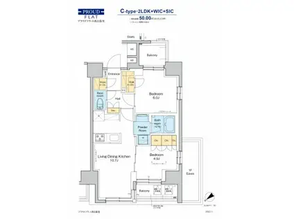 プラウドフラット西日暮里(2LDK/2階)の間取り写真