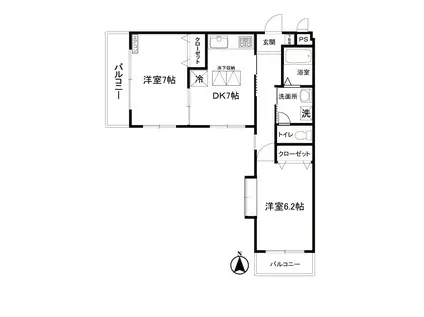 サンハイツ弐番館(2DK/1階)の間取り写真