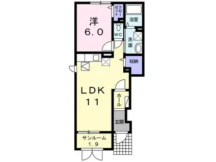 ムーランゼI(1LDK/1階)の間取り写真
