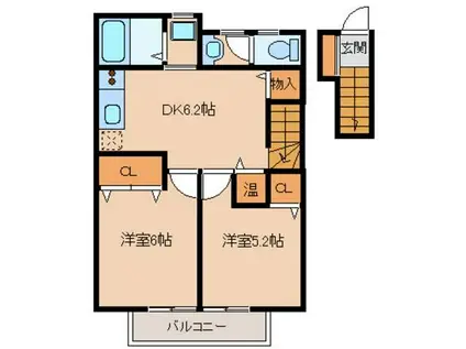 パインコート小平A棟(2DK/2階)の間取り写真