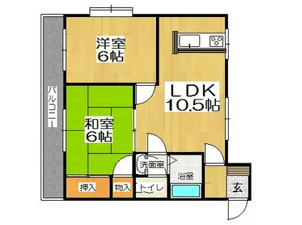 オークハイム那珂川(2LDK/2階)の間取り写真