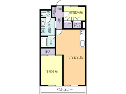 天川グリーンハイツ(1SLDK/2階)の間取り写真