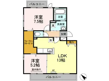 シャトレー東雲(2LDK/2階)の間取り写真