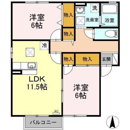 パティオI棟(2LDK/1階)の間取り写真
