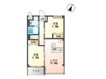 ルーヴル円明寺 2F(2LDK/2階)の間取り写真