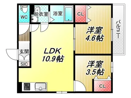 D PORTA CUORE(2LDK/2階)の間取り写真