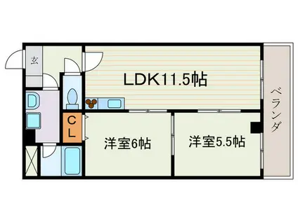 DU四条(2LDK/6階)の間取り写真