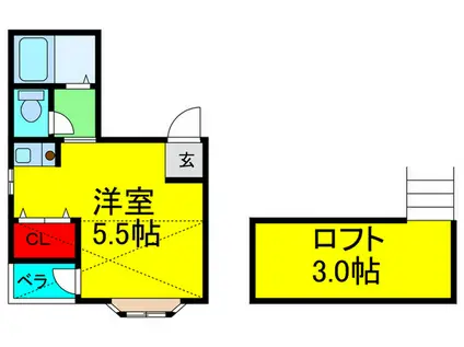 フジグリーンマンション(ワンルーム/2階)の間取り写真
