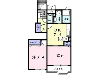 リバーサイド・ハーモニーA(2DK/1階)の間取り写真