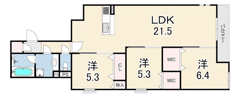 エステート南塚口(3LDK/3階)の間取り写真