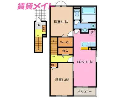 ポルト ボヌール II(2LDK/2階)の間取り写真
