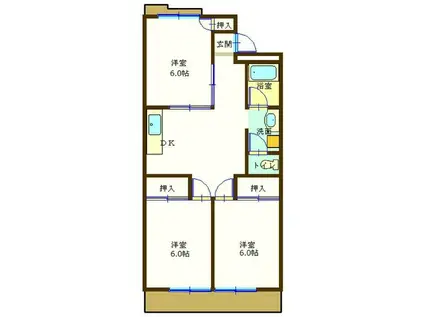 上社レジデンス(3DK/4階)の間取り写真