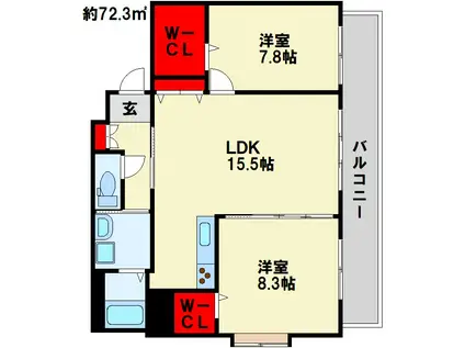 ラ・ヴェリテ鍛冶町(2LDK/12階)の間取り写真