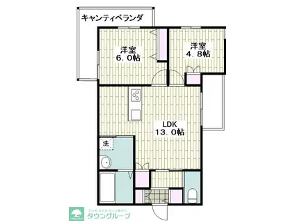 HERITAGE GARDEN ウエスト(2LDK/2階)の間取り写真