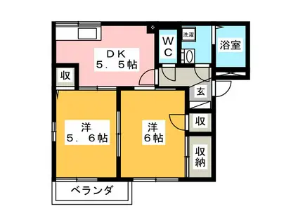マリフレールつきみ野III(2DK/1階)の間取り写真