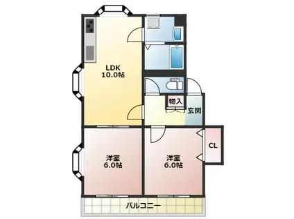 アリビラII(2LDK/4階)の間取り写真