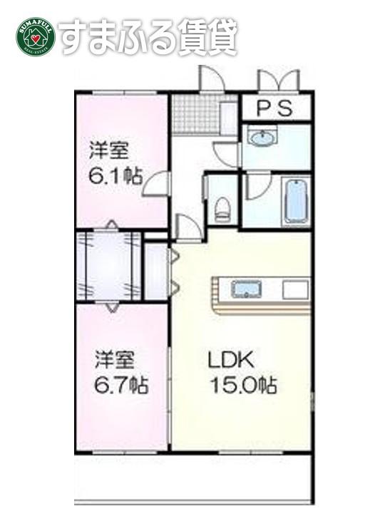 ロイヤルパークサイドヒルズ(2LDK/4階)の間取り写真