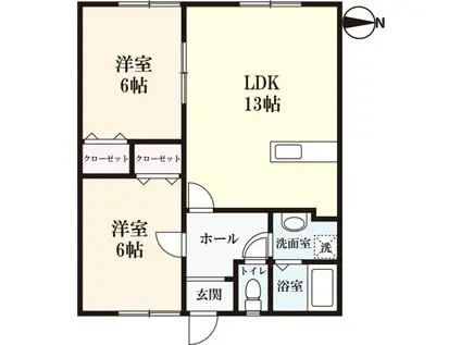 SERAI八番館 B棟(2LDK/1階)の間取り写真