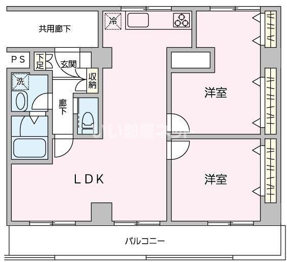フェリス辰巳台(2LDK/3階)の間取り写真