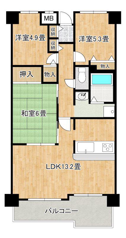 ルモン泉大津(3LDK/4階)の間取り写真