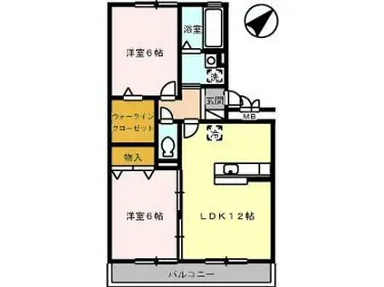 プラージュC棟(2LDK/2階)の間取り写真