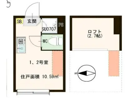 エルキュールテラス(ワンルーム/1階)の間取り写真