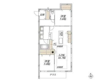 マウロア碑文谷(2LDK/1階)の間取り写真