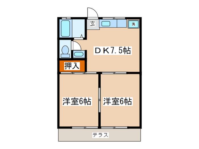 コーポラスエビナA(2DK/1階)の間取り写真
