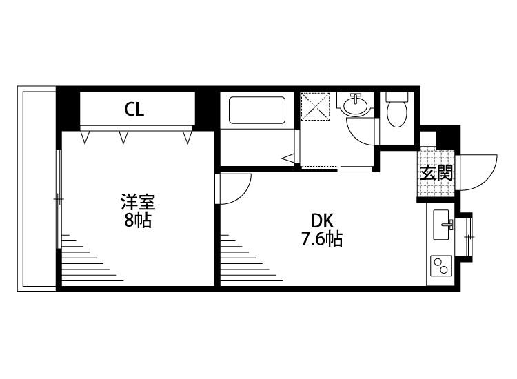 ロイヤル上大川前(1DK/5階)の間取り写真