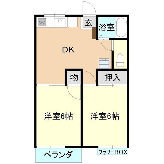 パークヒルズ(2DK/2階)の間取り写真