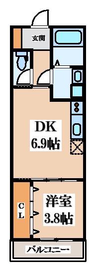 ノイヴェル吉田(1DK/1階)の間取り写真