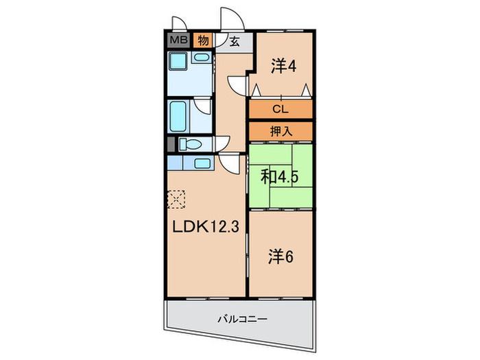 カルム六甲(3LDK/3階)の間取り写真