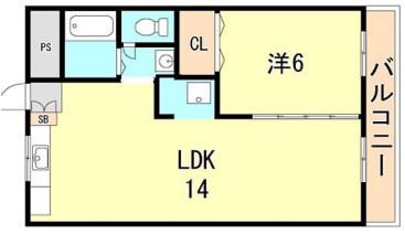高取台ハイツ(1LDK/2階)の間取り写真