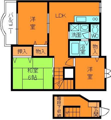ウイングヒルズⅡ(3LDK/2階)の間取り写真