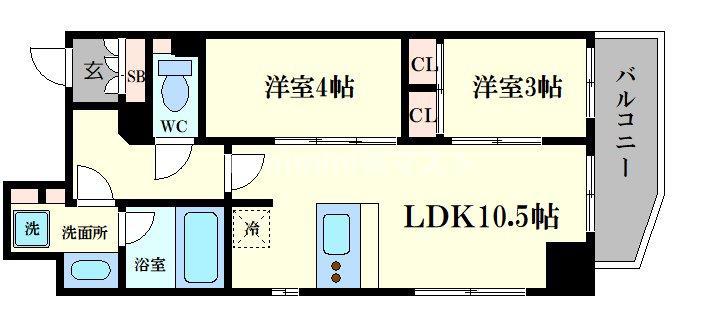 アーバネックス西本町(2LDK/9階)の間取り写真