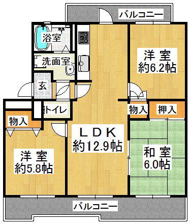 井吹東シティコート(3LDK/3階)の間取り写真