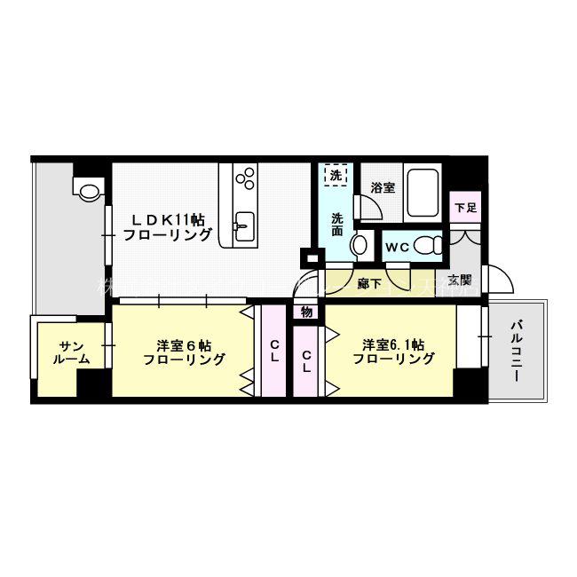 バルセロナ薬院(2SLDK/3階)の間取り写真