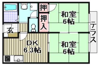 フラワーハイツ・ムラナカ(2DK/2階)の間取り写真