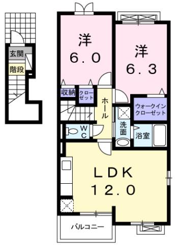 ミニョン・ドゥ(2LDK/2階)の間取り写真